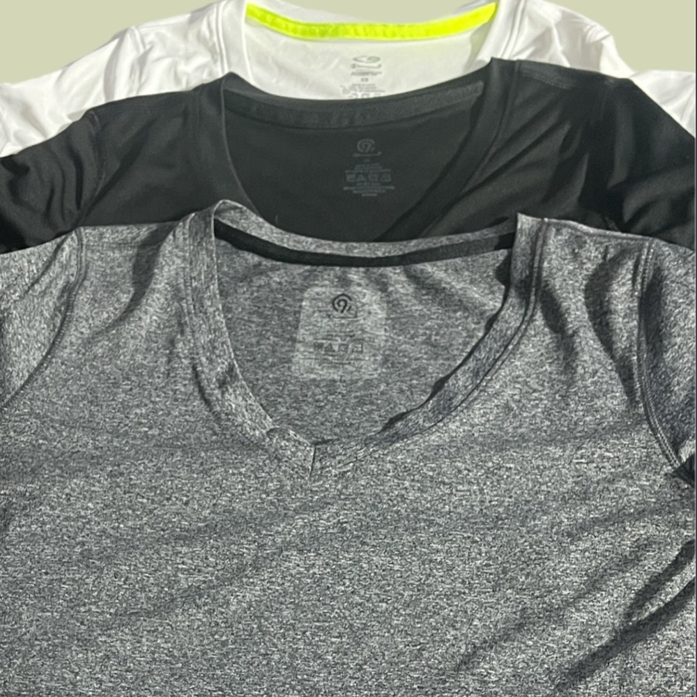 Bundle of Champion C9 V-Neck T-Shirts in Gray, Black, and White-  Size XS